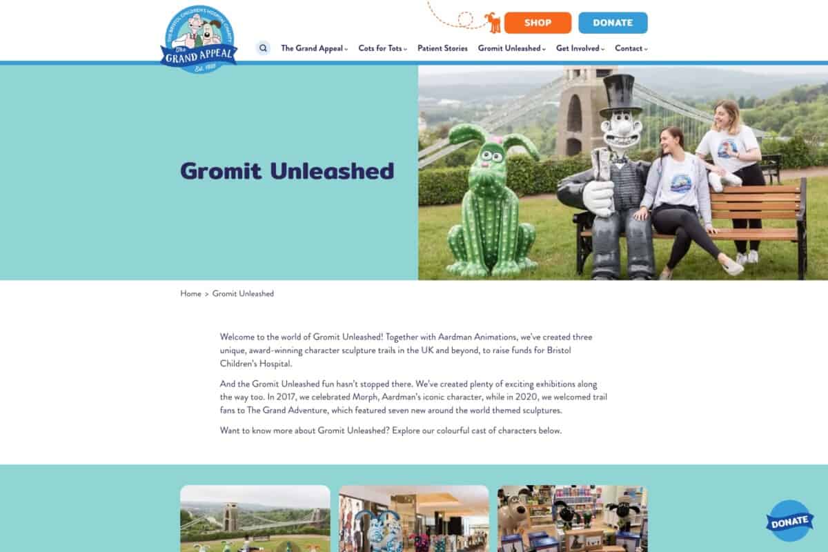 Screenshot from WordPress Gromit Unleashed page for case study on our award-winning collaboration with an inspirational charity The Grand Appeal