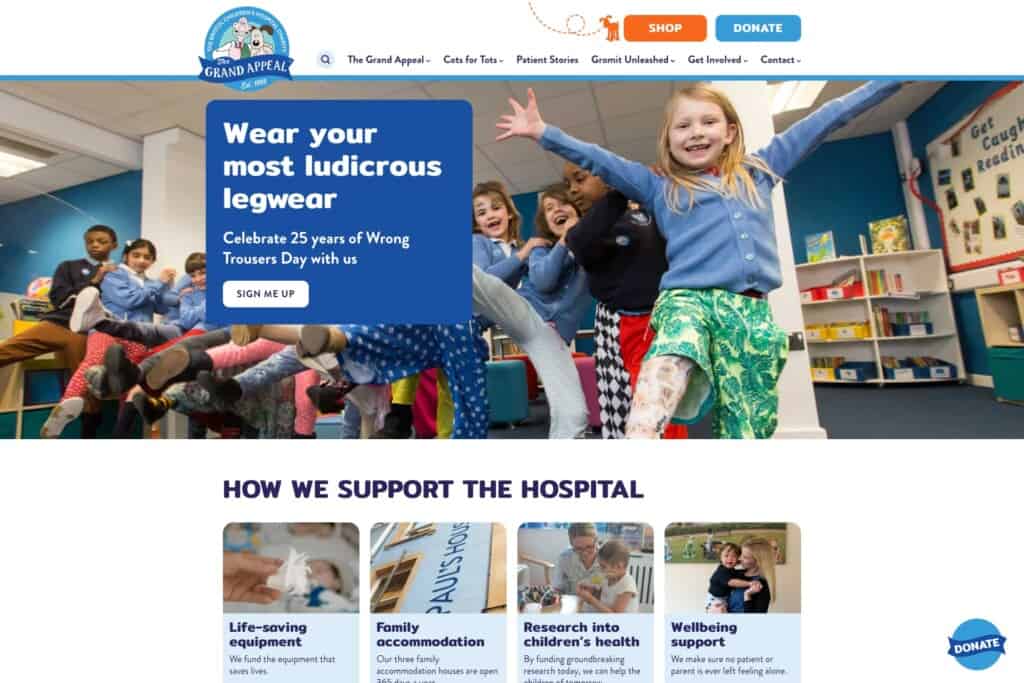 Screenshot from WordPress homepage for case study on our award-winning collaboration with an inspirational charity The Grand Appeal