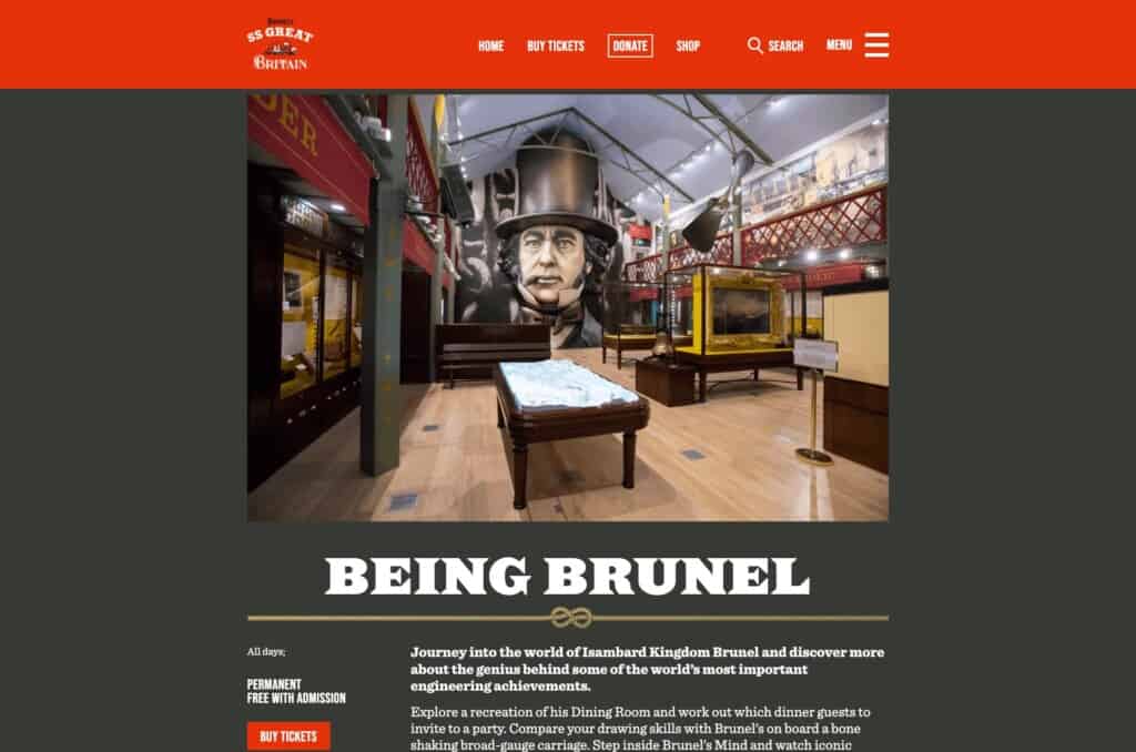 Screenshot of SS Great Britain's website showing Being Brunel page