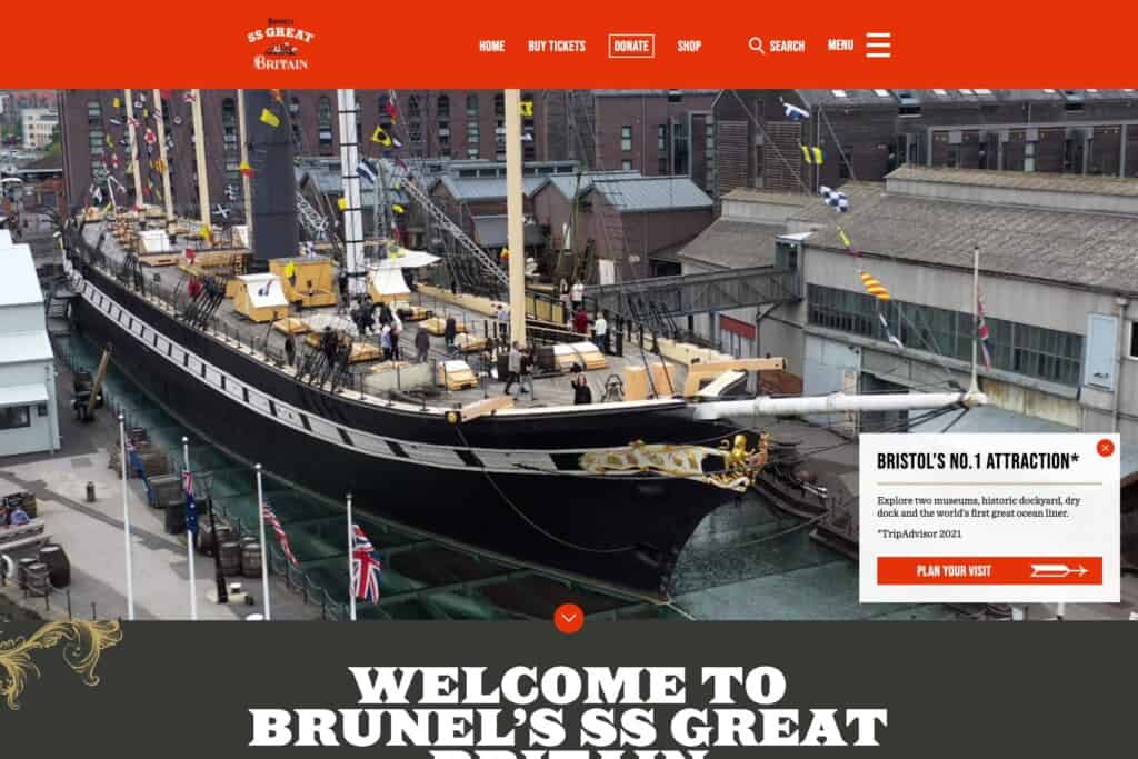 Screenshot of SS Great Britain's website showing homepage