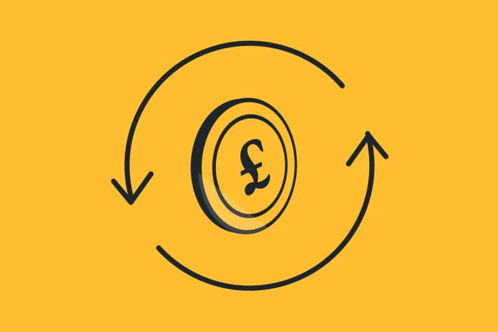 Illustration of pound coin and arrows suggesting recurring revenue through conversion rate optimisation on eCommerce