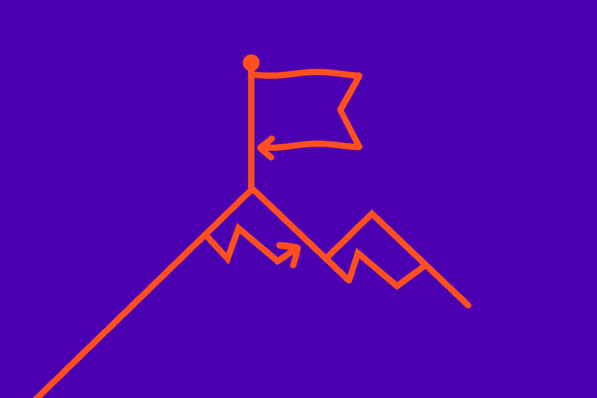 Illustration of a flag on the top of a mountain as a visual demonstration of the business advantage of a website that grows