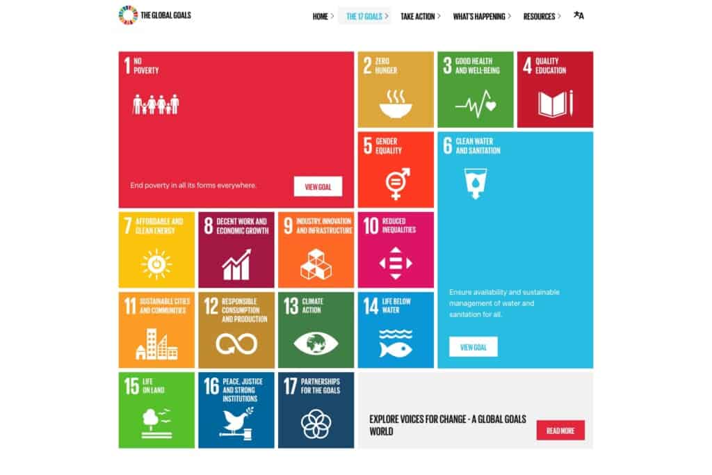 Screenshot of the UN's global goals web page