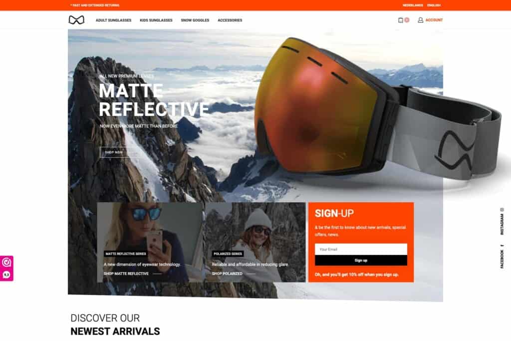 Screenshot of Mariner Eyewear’s WooCommerce site