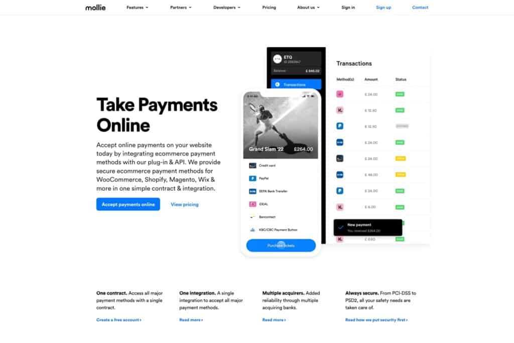 Screenshot of the Mollie website showing how the WordPress plugin helps eCommerce conversions by taking a range of online payment methods