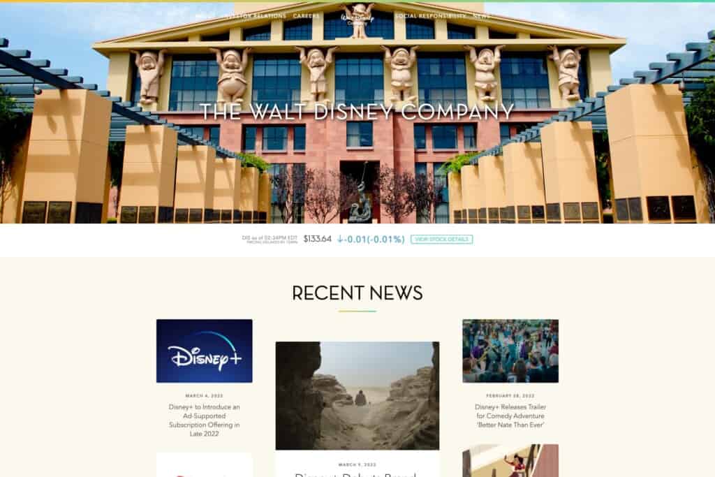 Screenshot of the WordPress site for the Walt Disney Company