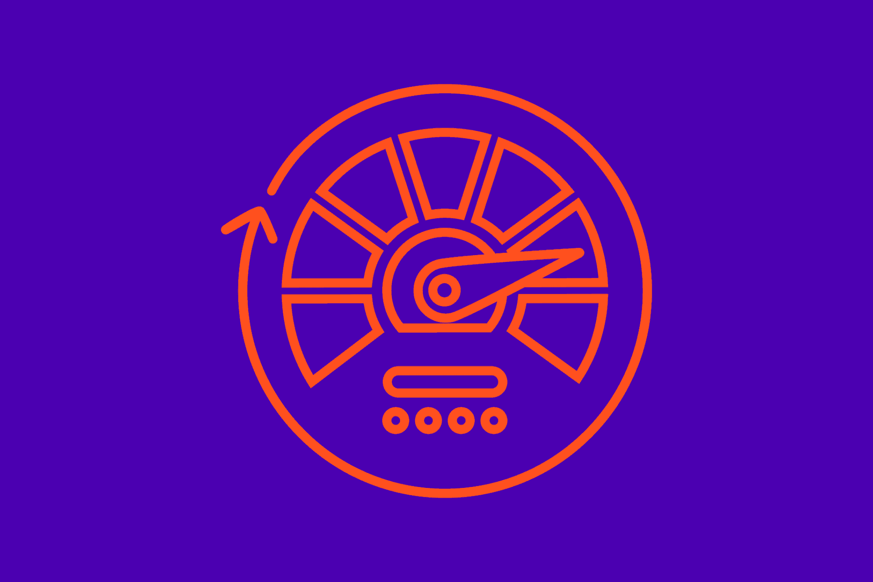 Illustration of a dial in orange in front of a purple background to demonstrate getting the most out of a WooCommerce platform