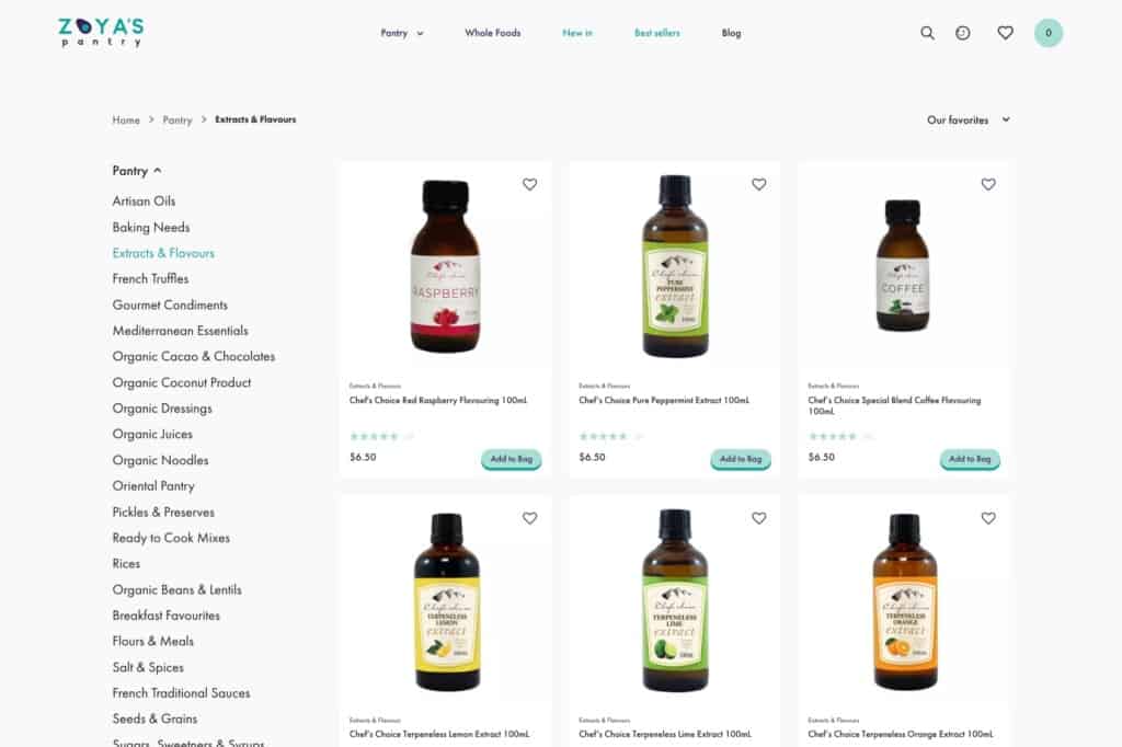 Screenshot from Zoyas Pantry WooCommerce site showing customer ratings with product listings