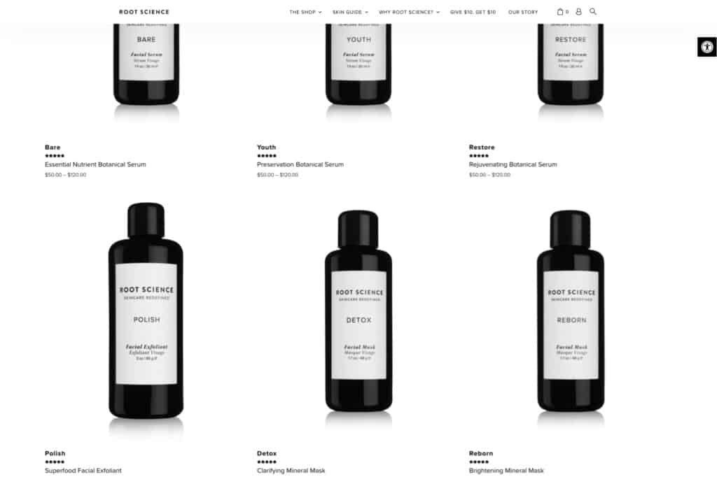 Screenshot from Root Science showing WooCommerce product captions