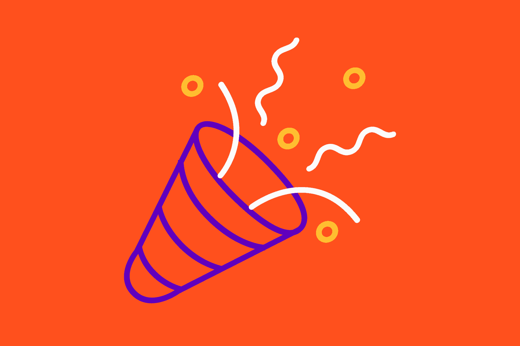 Illustration of a party popper set against an orange background to demonstrate steps for WooCommerce site success