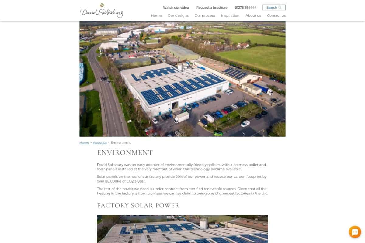 Screenshot of WordPress environment page for case study on making the digital as eye-catching as the physical for award-winning manufacturer and designer David Salisbury