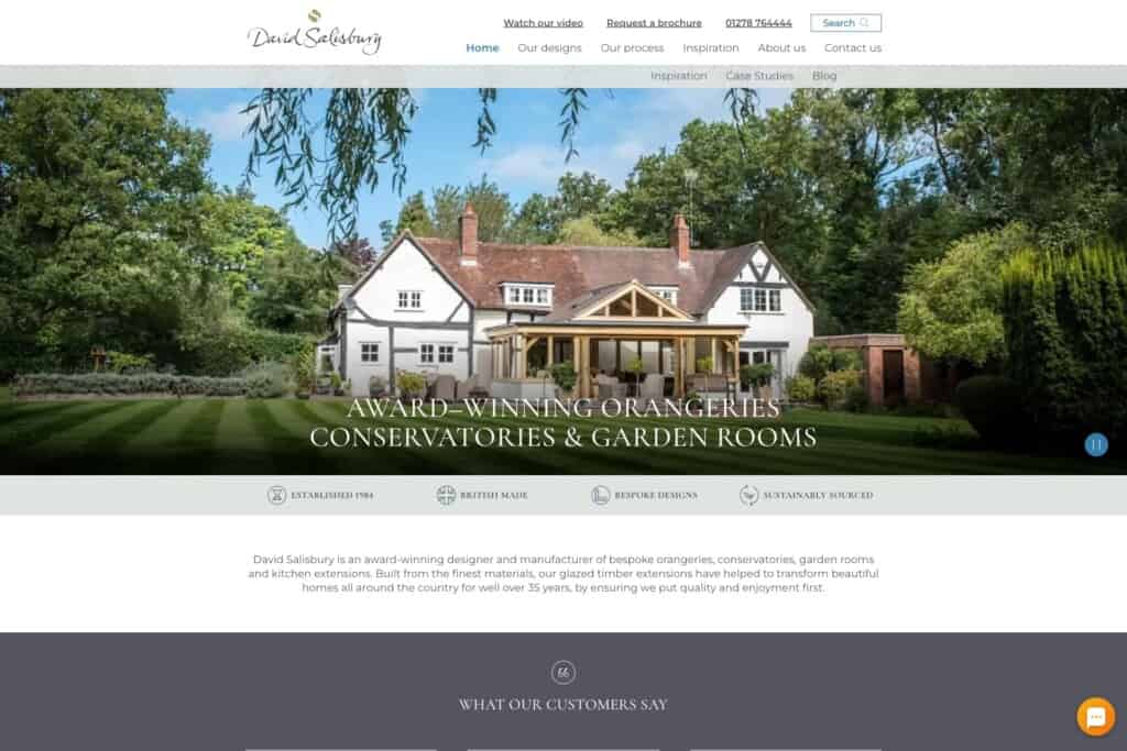 Screenshot of WordPress homepage for case study on making the digital as eye-catching as the physical for award-winning manufacturer and designer David Salisbury