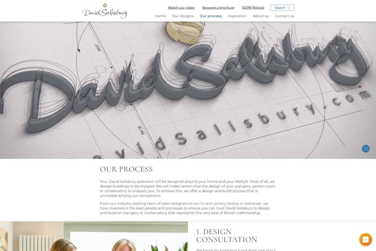 Screenshot of WordPress processes page for case study on making the digital as eye-catching as the physical for award-winning manufacturer and designer David Salisbury