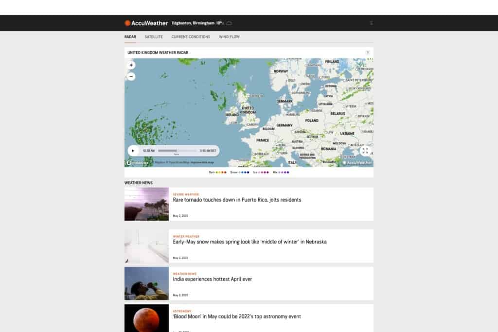 Screenshot of AccuWeather's WordPress site