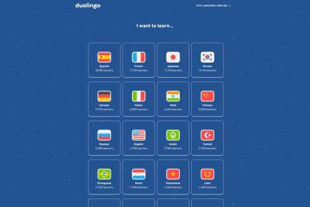 Screenshot of the Duolingo homepage to demonstrate UX