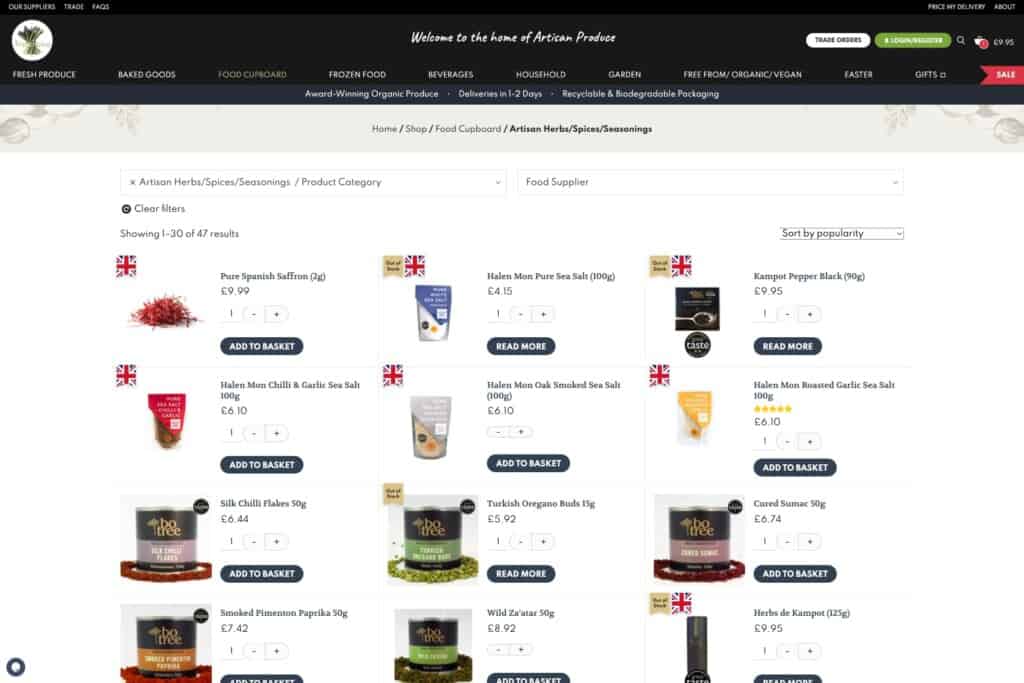 Screenshot of First Choice's WordPress website to demonstrate WooCommerce products