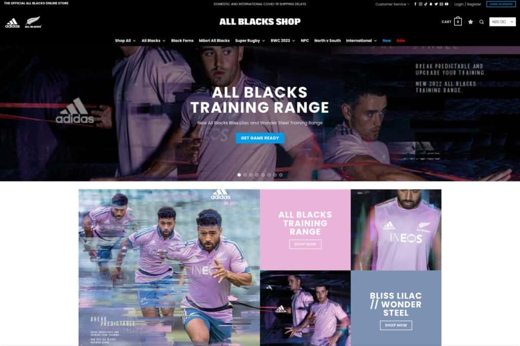 Screenshot of the All Blacks WooCommerce store