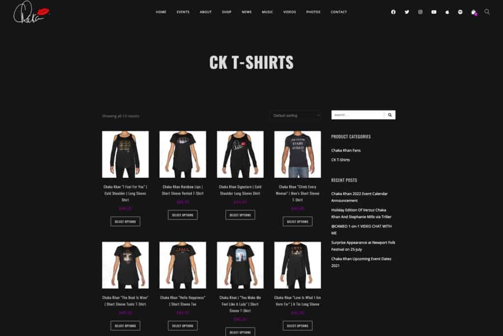 Screenshot of Chaka Khan WooCommerce store