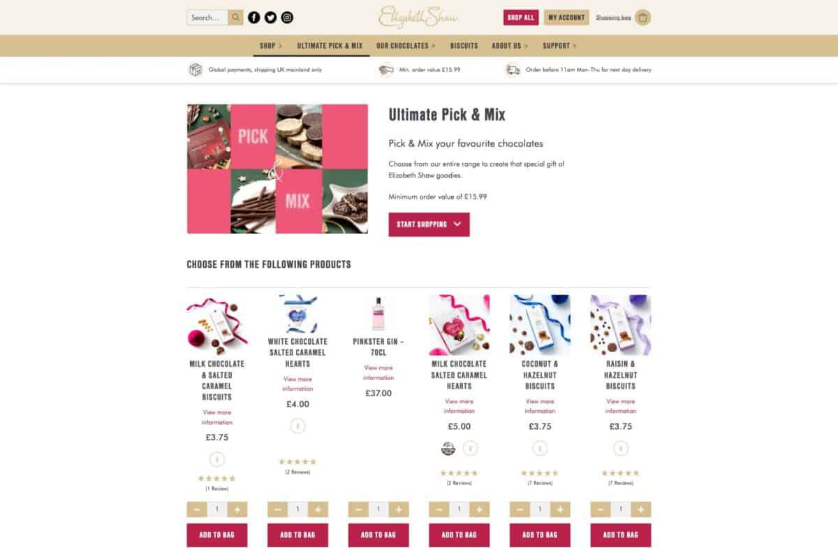 Screenshot of the Elizabeth Shaw WooCommerce store