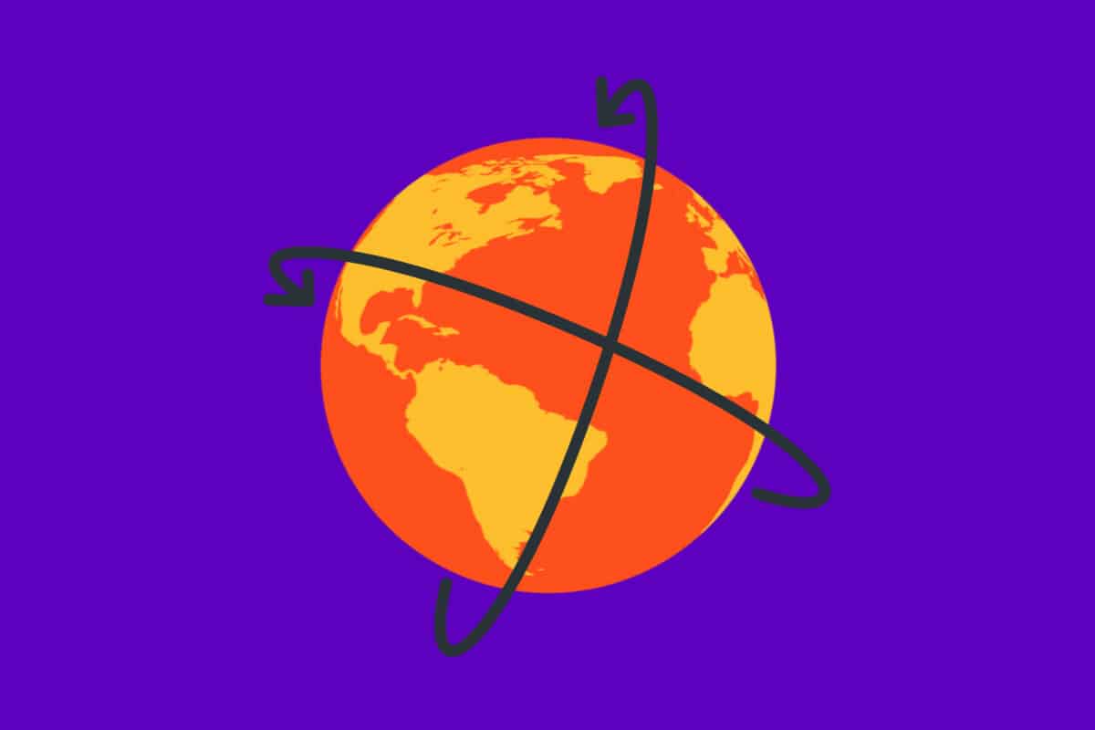 Illustration of globe in orange and yellow colours with lines across it to show connections and represent global eCommerce trends