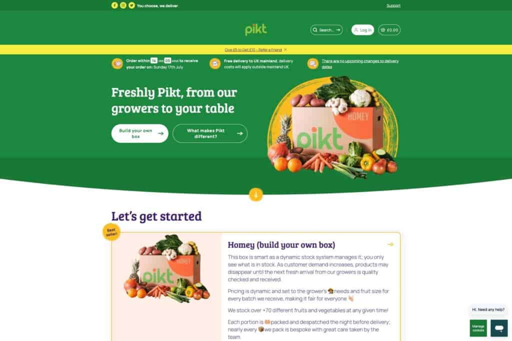 Screneshot of the website of ecommerce brand Pikt.