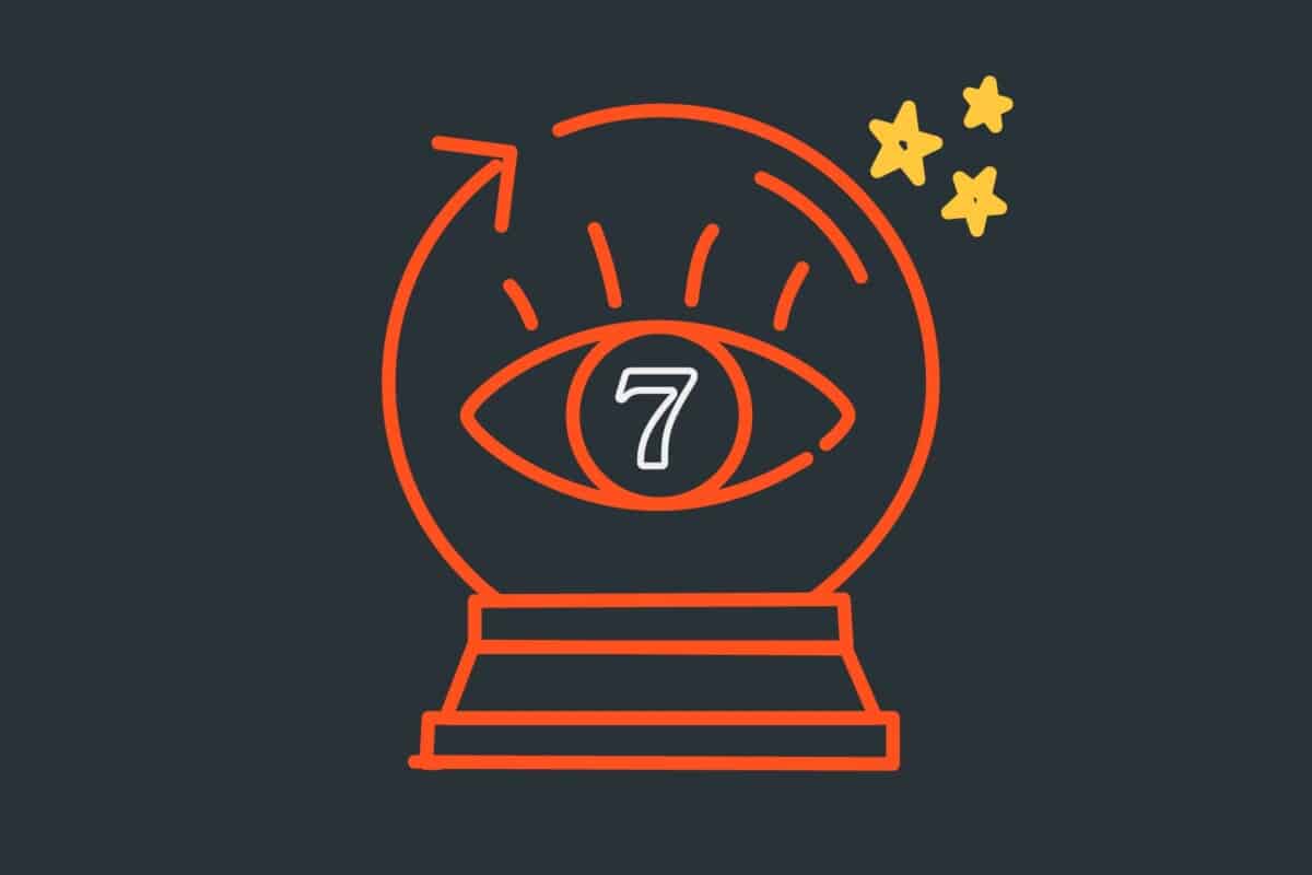 Illustration of crystal ball with an eye and the number seven within it, as a visual depiction of the blog topic: 7 ways to future proof your business website