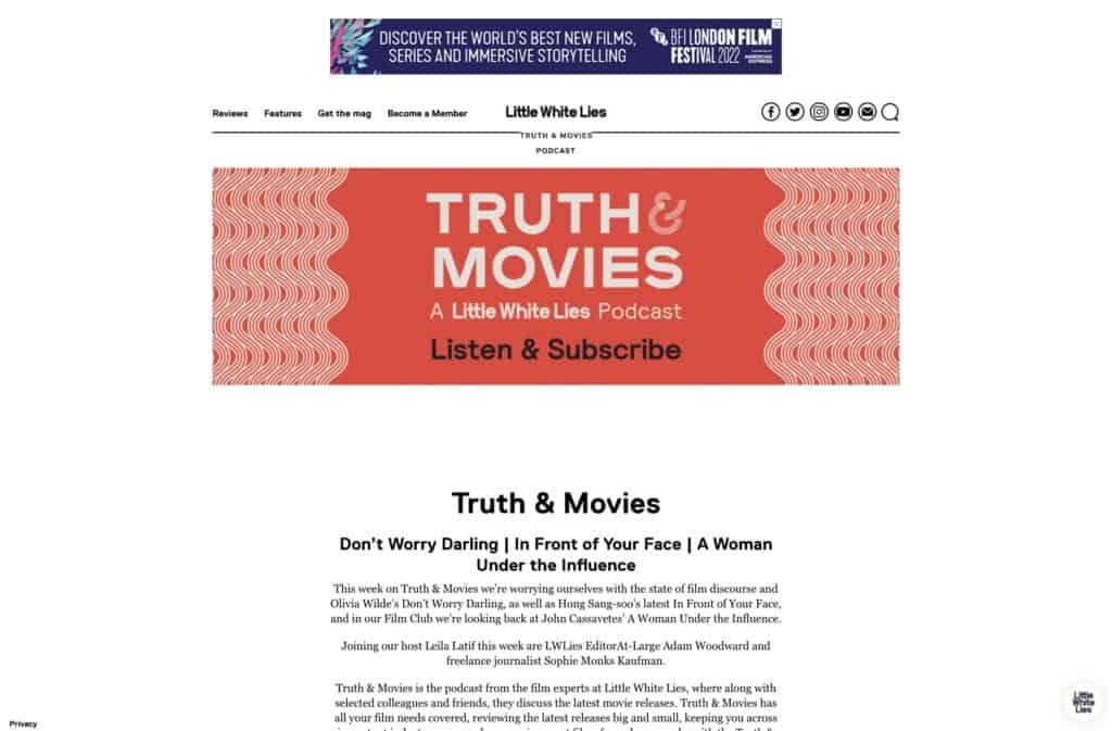 Screenshot of the Little White Lies WordPress website, showing the podcast page