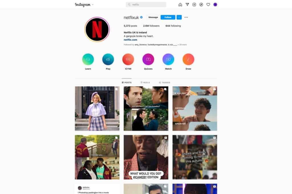 Netflix Instagram profile