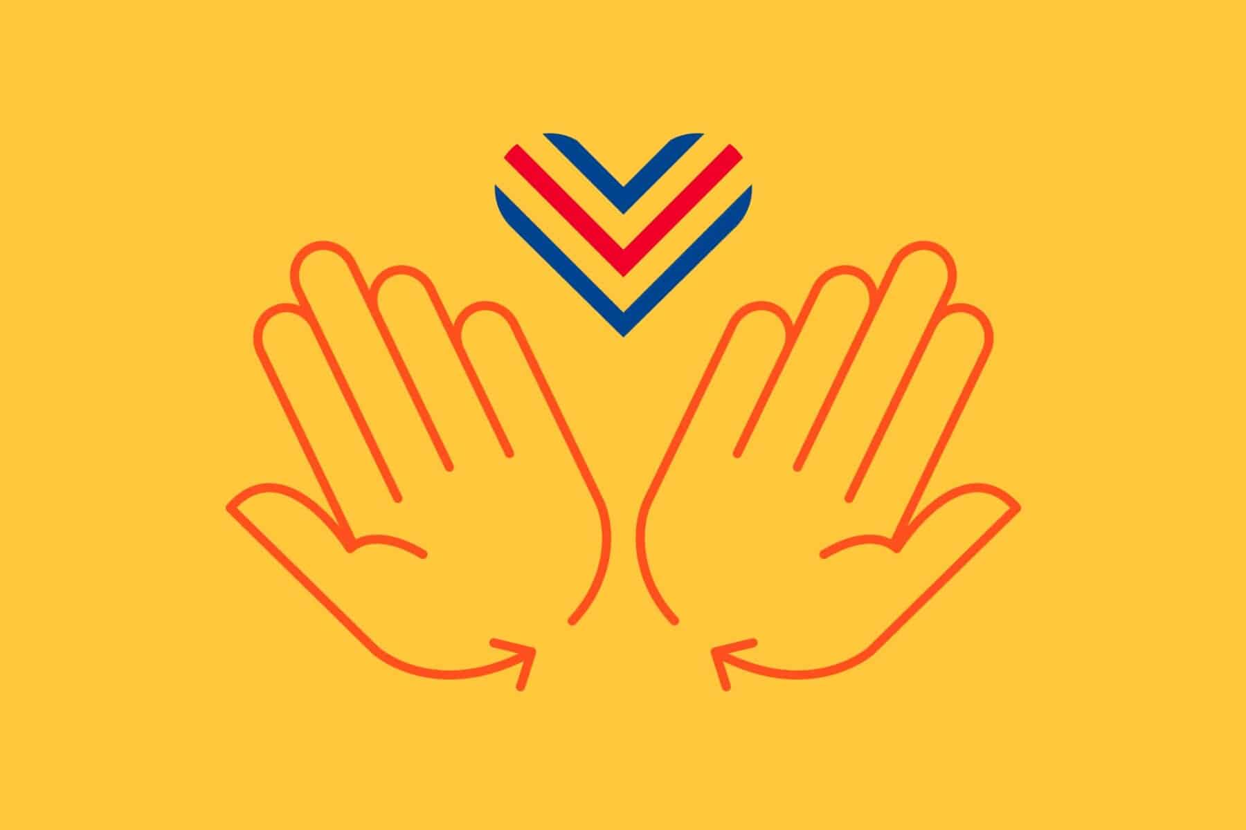 Illustration of hands and heart to depict charitable giving to pair with a blog about getting websites ready for Giving Tuesday