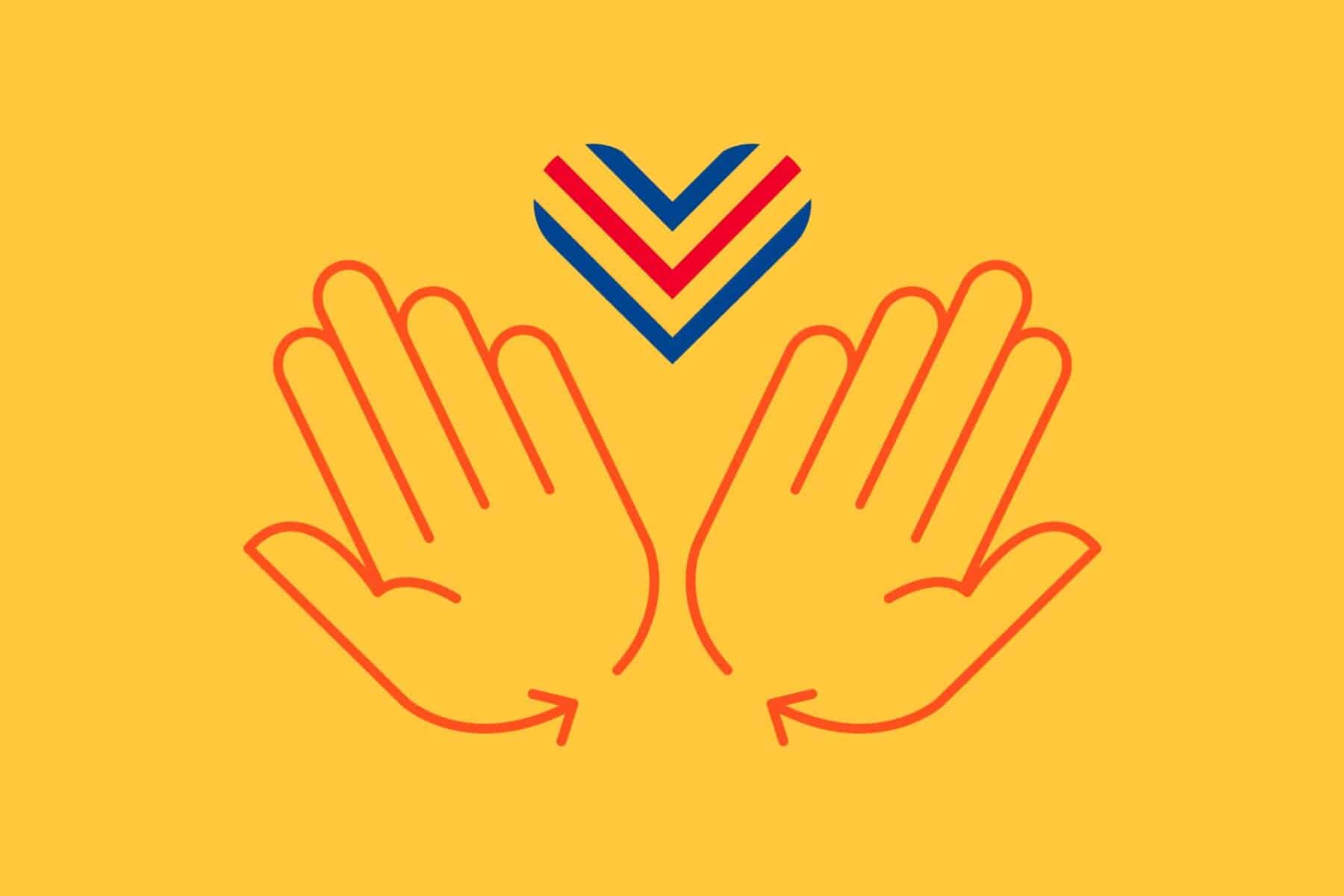 Illustration of hands and heart to depict charitable giving to pair with a blog about getting websites ready for Giving Tuesday