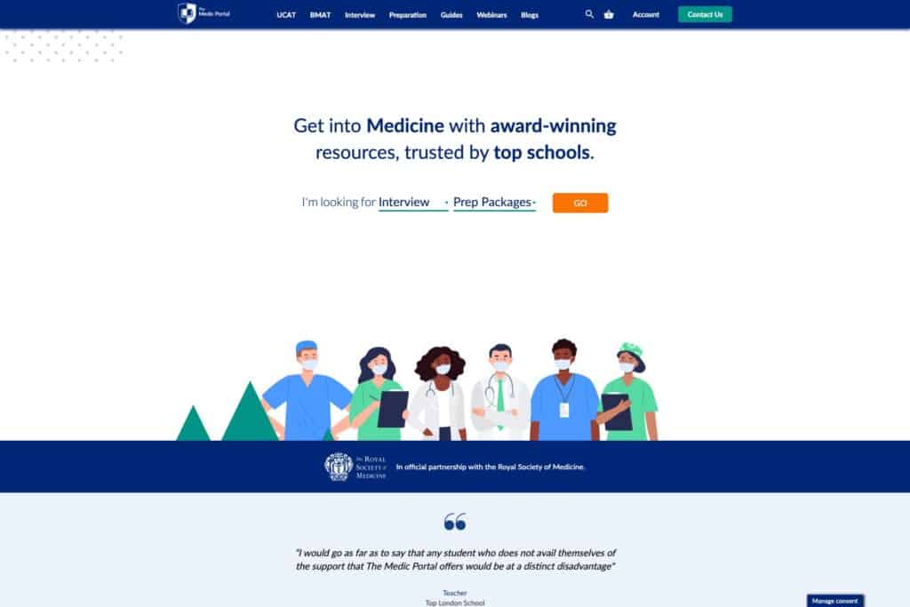 Screenshot of The Medic Portal WordPress website showing homepage