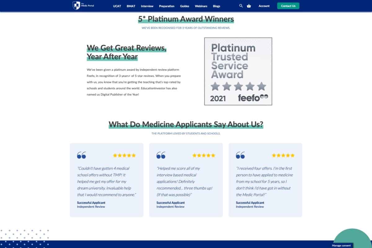 Screenshot of The Medic Portal WordPress website showing reviews