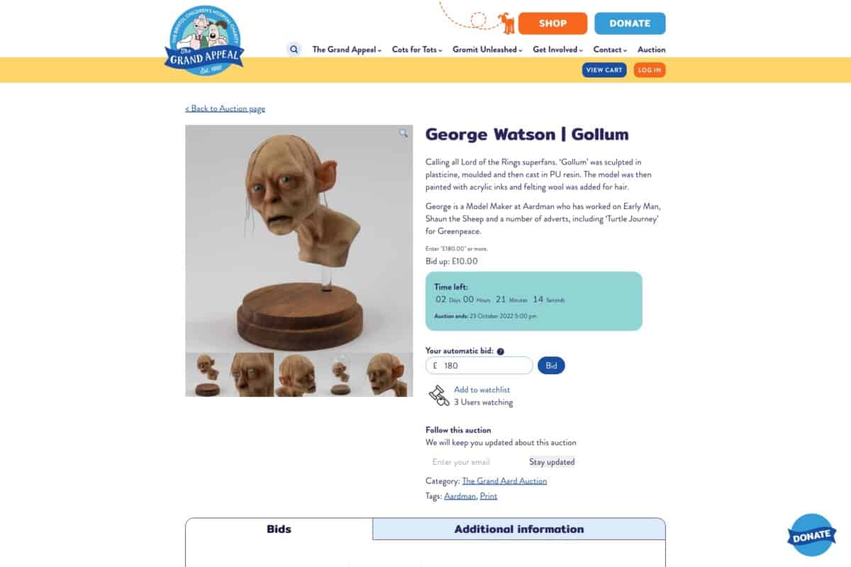 Screenshot of The Grand Appeal's WordPress and WooCommerce site showing charity auction to support Giving Tuesday blog post