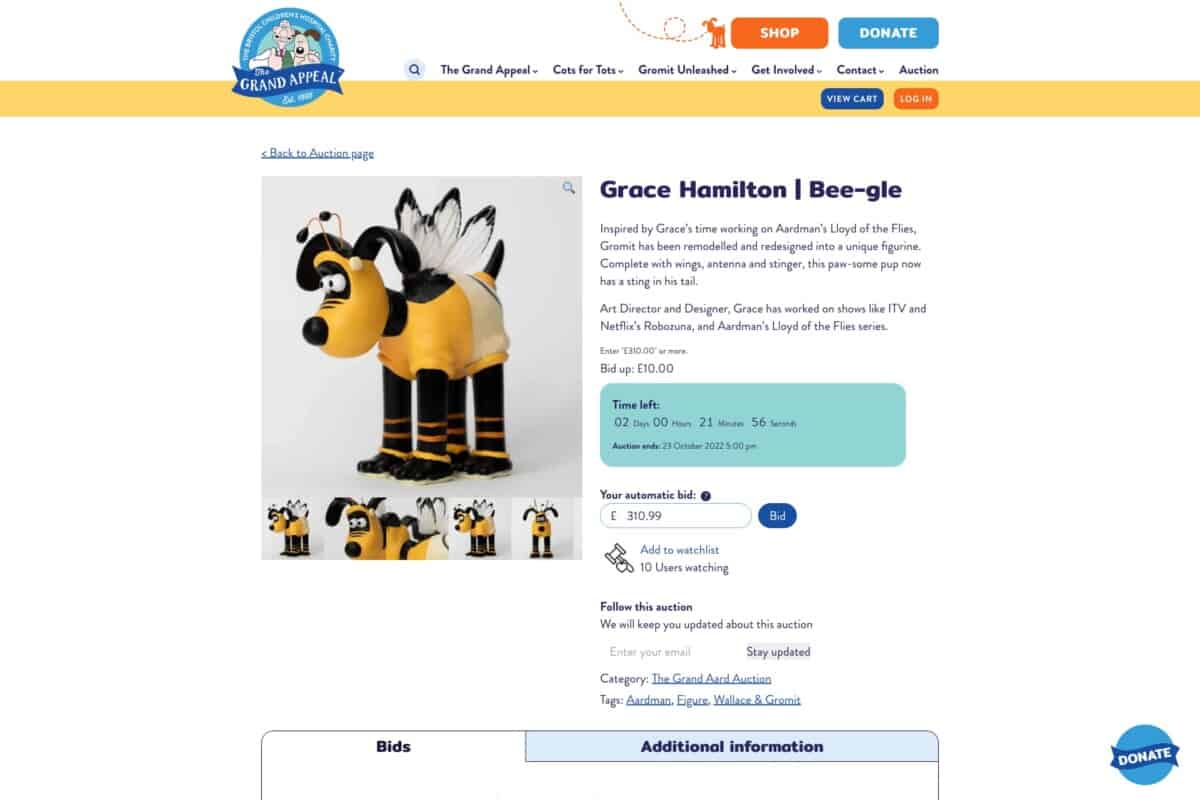 Screenshot of The Grand Appeal's WordPress and WooCommerce site showing charity auction to support Giving Tuesday blog post