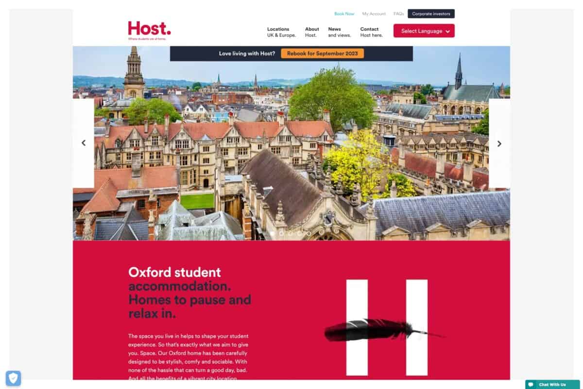 Screenshot of Host's WordPress site showing Oxford location