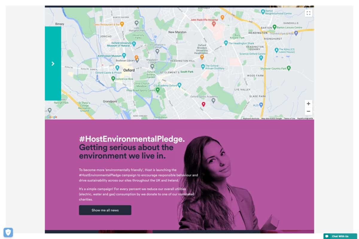 Screenshot of Host's WordPress site showing Oxford location