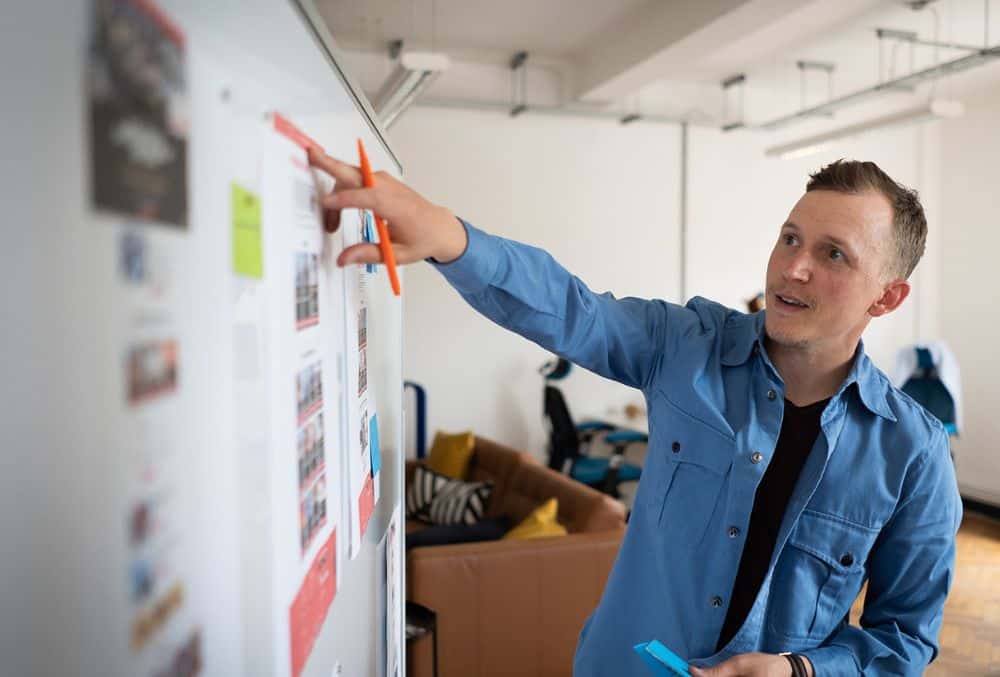 User journey discussion in front of board