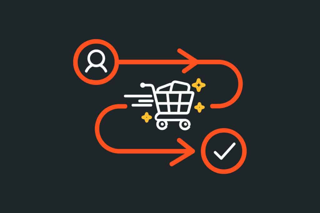 Illustration of shopping journey from user to cart to checkout