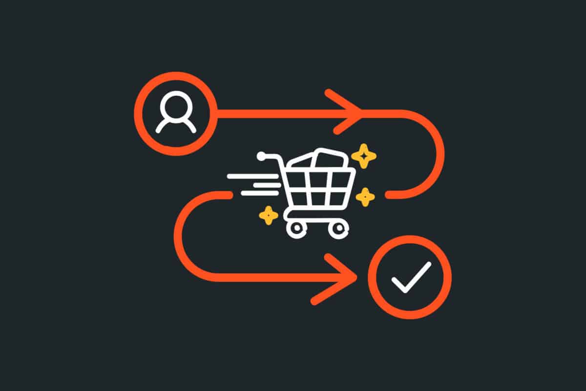 Illustration depicting a user moving through the consumer journey to making an eCommerce purchase to depict the customer experience