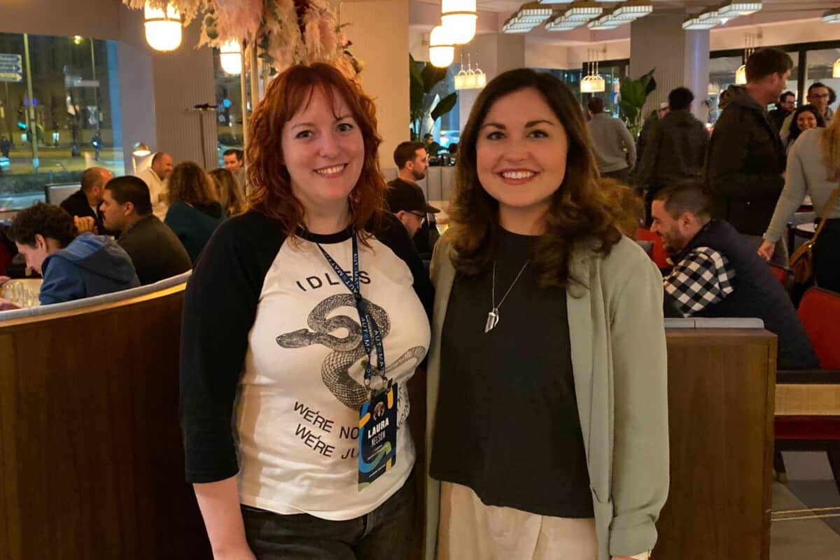 Laura & Tess from Atomic Smash stood in a restaurant