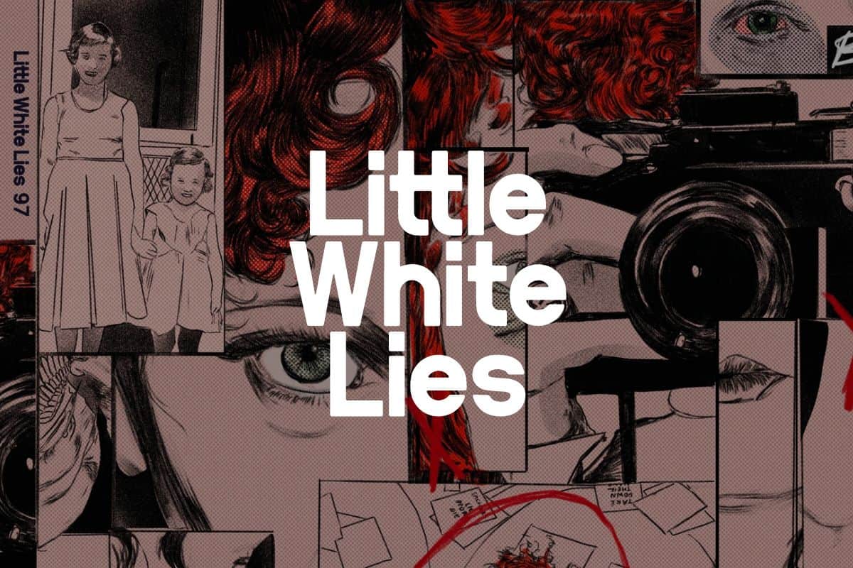 Little White Lies logo in front of artwork