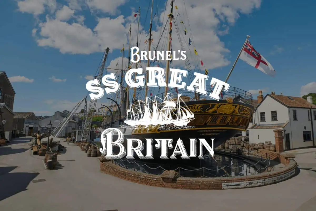 SS Great Britain logo in front of image of the ship