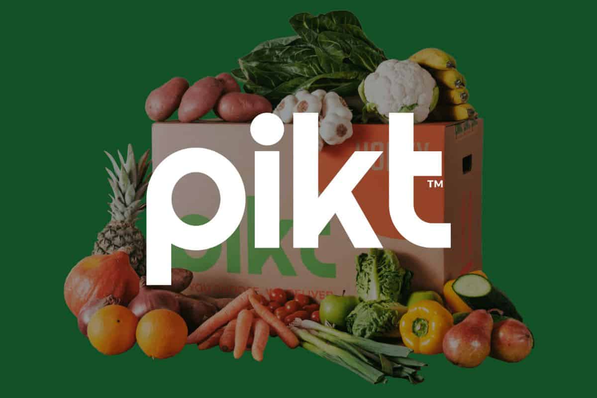 Pikt logo in front of fruit and veg box sold through WooCommerce store