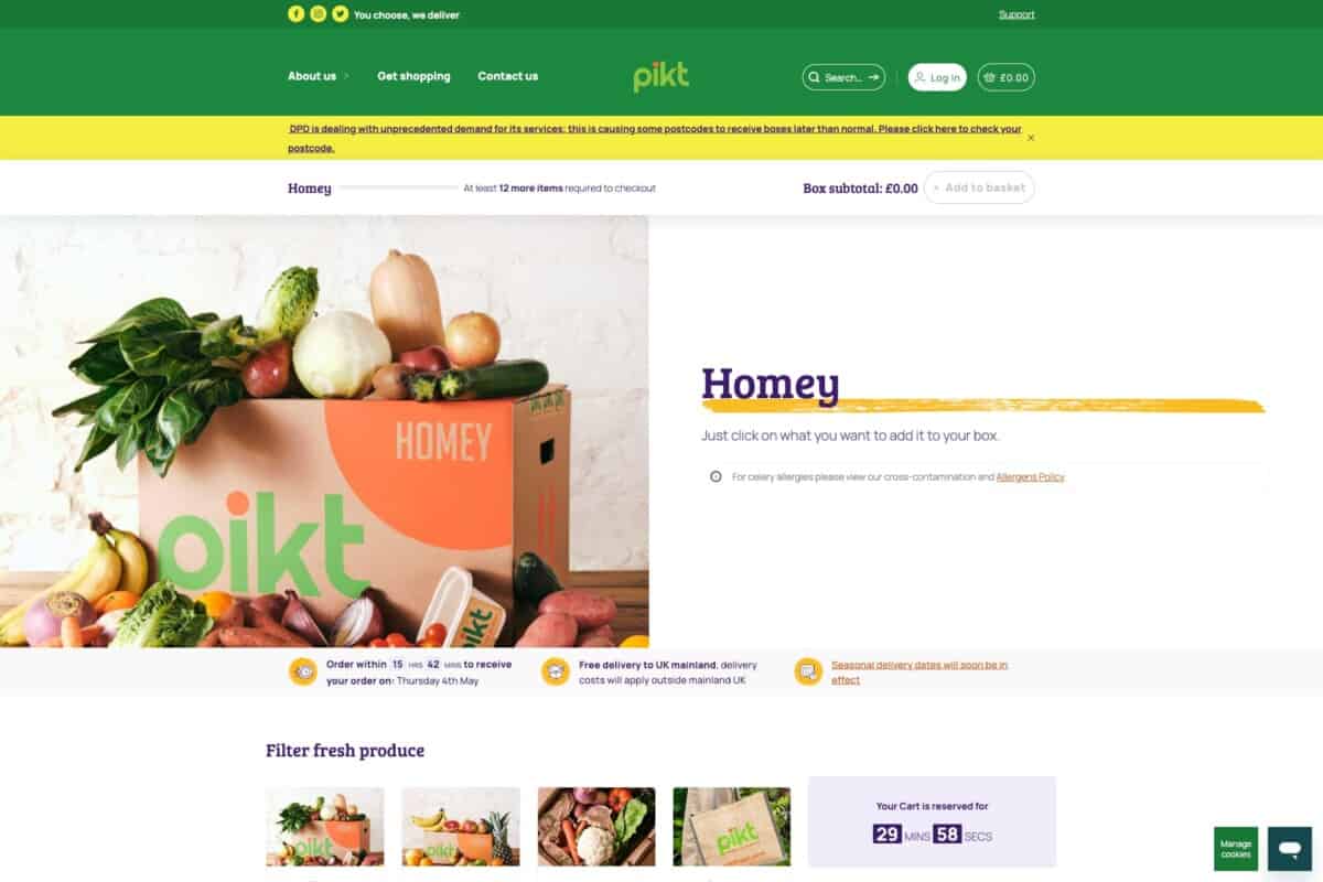 Screenshot of the Homey box product on Pikt's WordPress and WooCommerce site