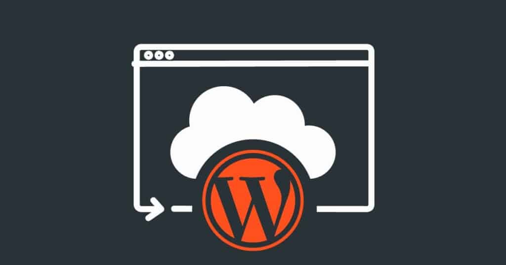 WordPress logo and website browser outline with cloud icon in the background illustrating enterprise WordPress hosting