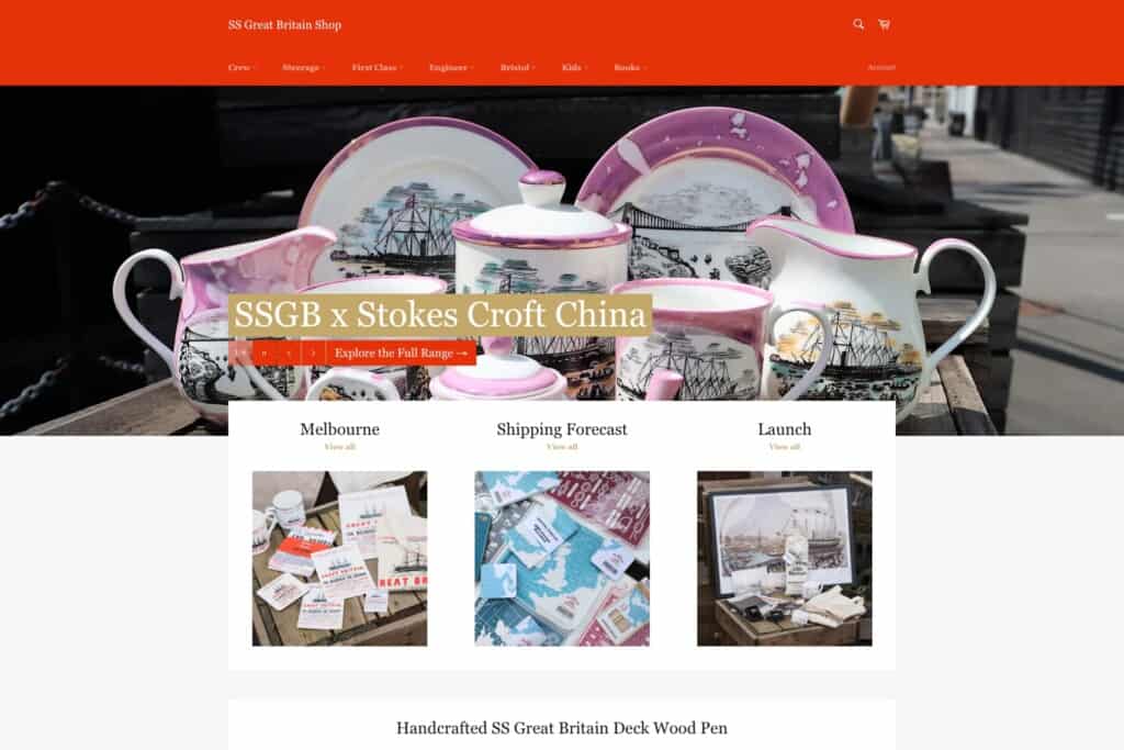 Screenshot of SS Great Britain Shopify store