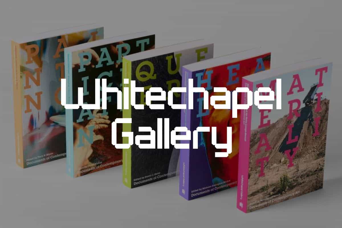 Whitechapel Gallery logo in front of image of the products from their Shopify store