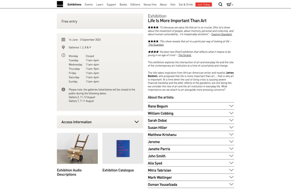 Screenshot from Whitechapel Gallery's WordPress site showing linked product from Shopify store