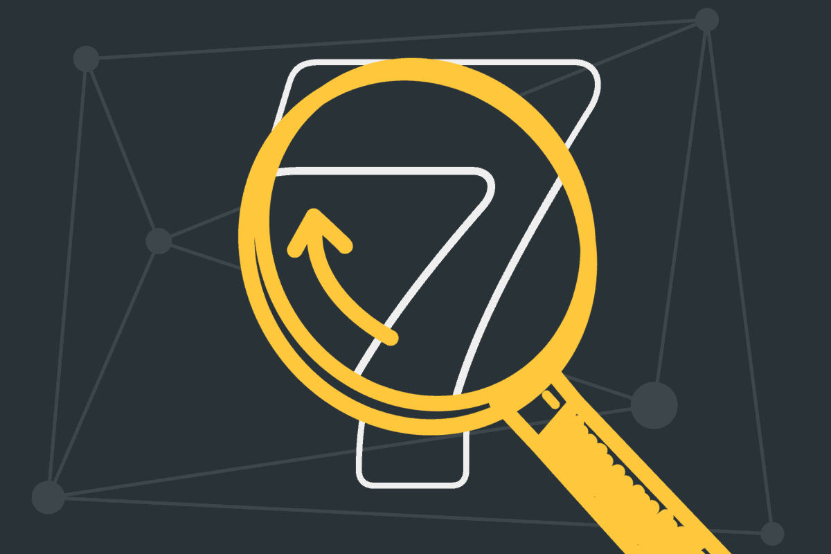 Illustration of the number seven with a magnifying glass above it, representing blog post about 7 analytics tools every marketer needs