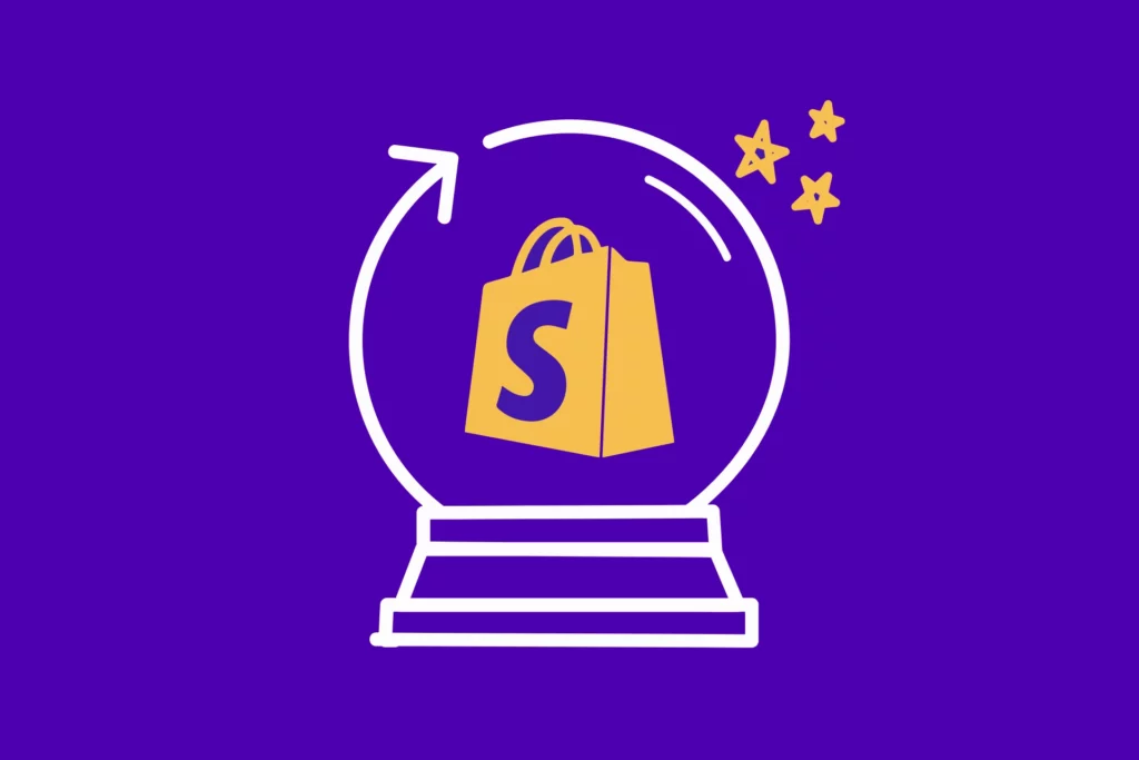 Illustration of a crystal ball with the Shopify logo in the centre to depict blog post on the future of Shopify